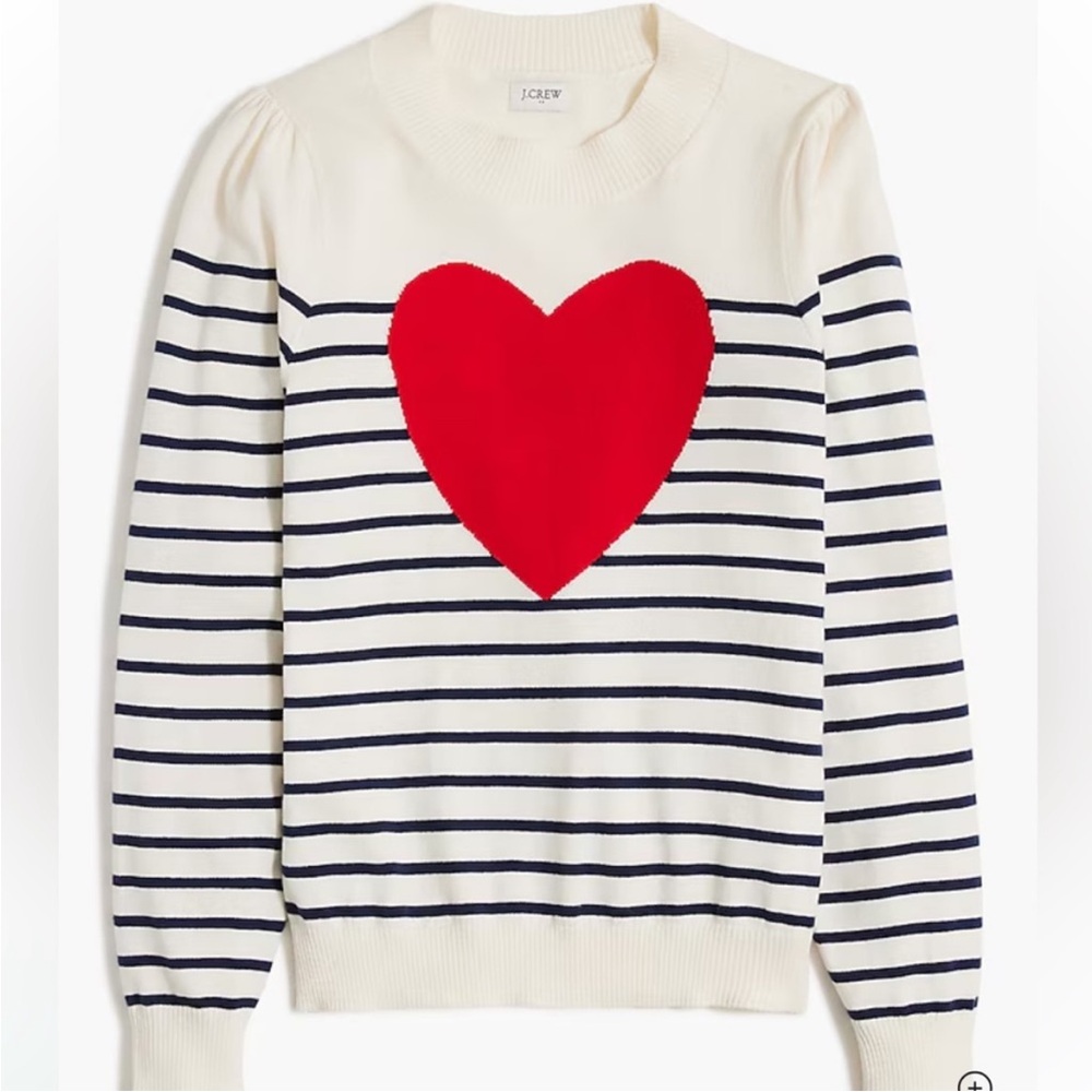 J. Crew Cotton Red Heart Striped Sweater